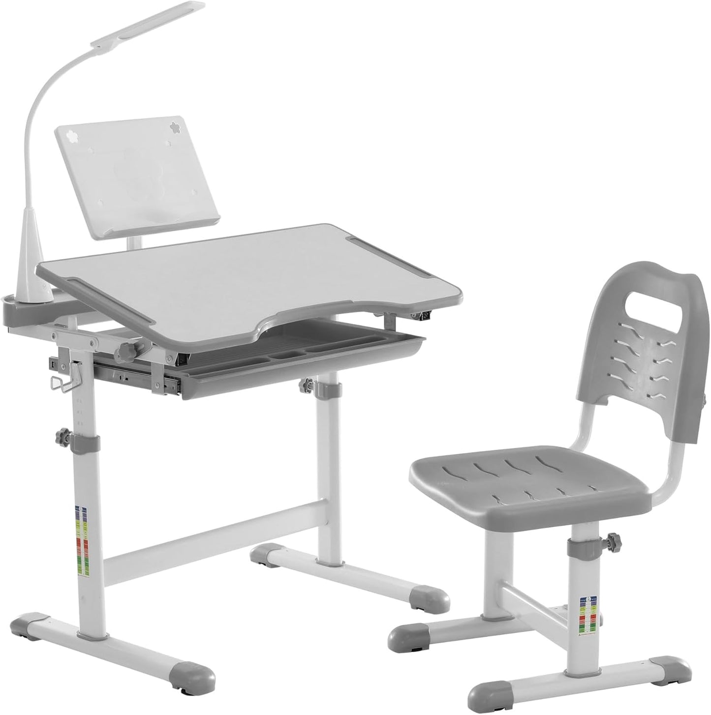 Diroan Kids Adjustable Study Desk & Chair Set with LED Light, Storage Drawer