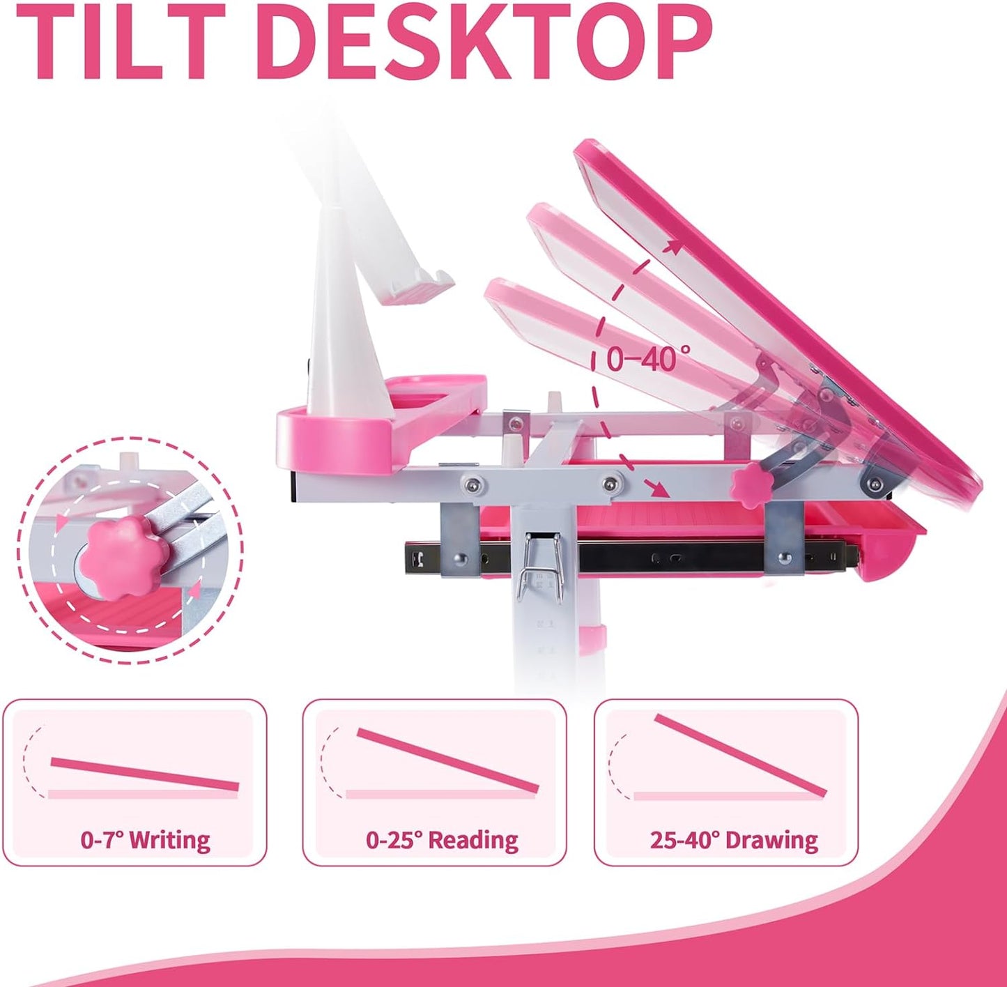 Diroan Kids Adjustable Study Desk & Chair Set with LED Light, Storage Drawer
