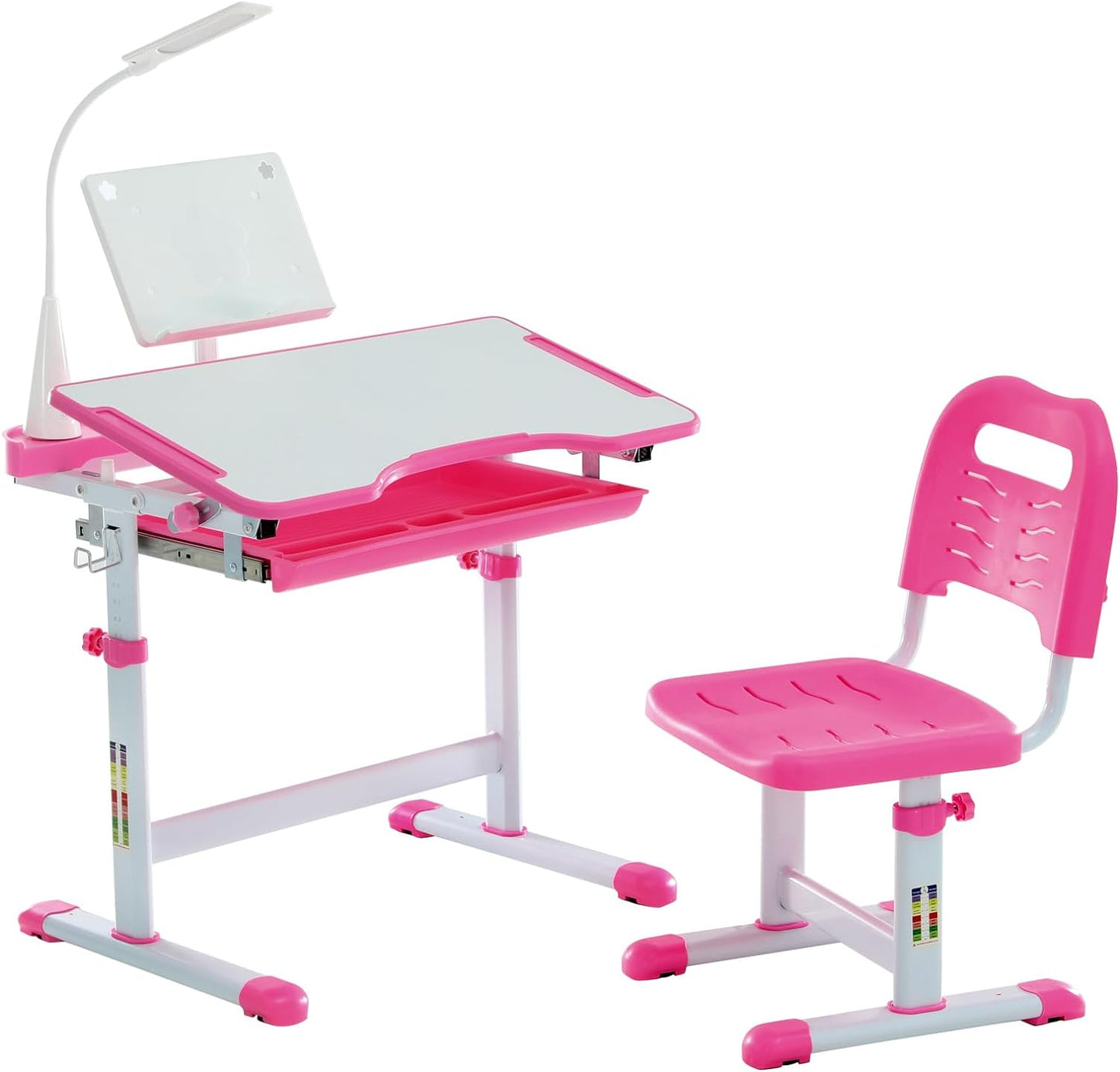 Diroan Kids Adjustable Study Desk & Chair Set with LED Light, Storage Drawer