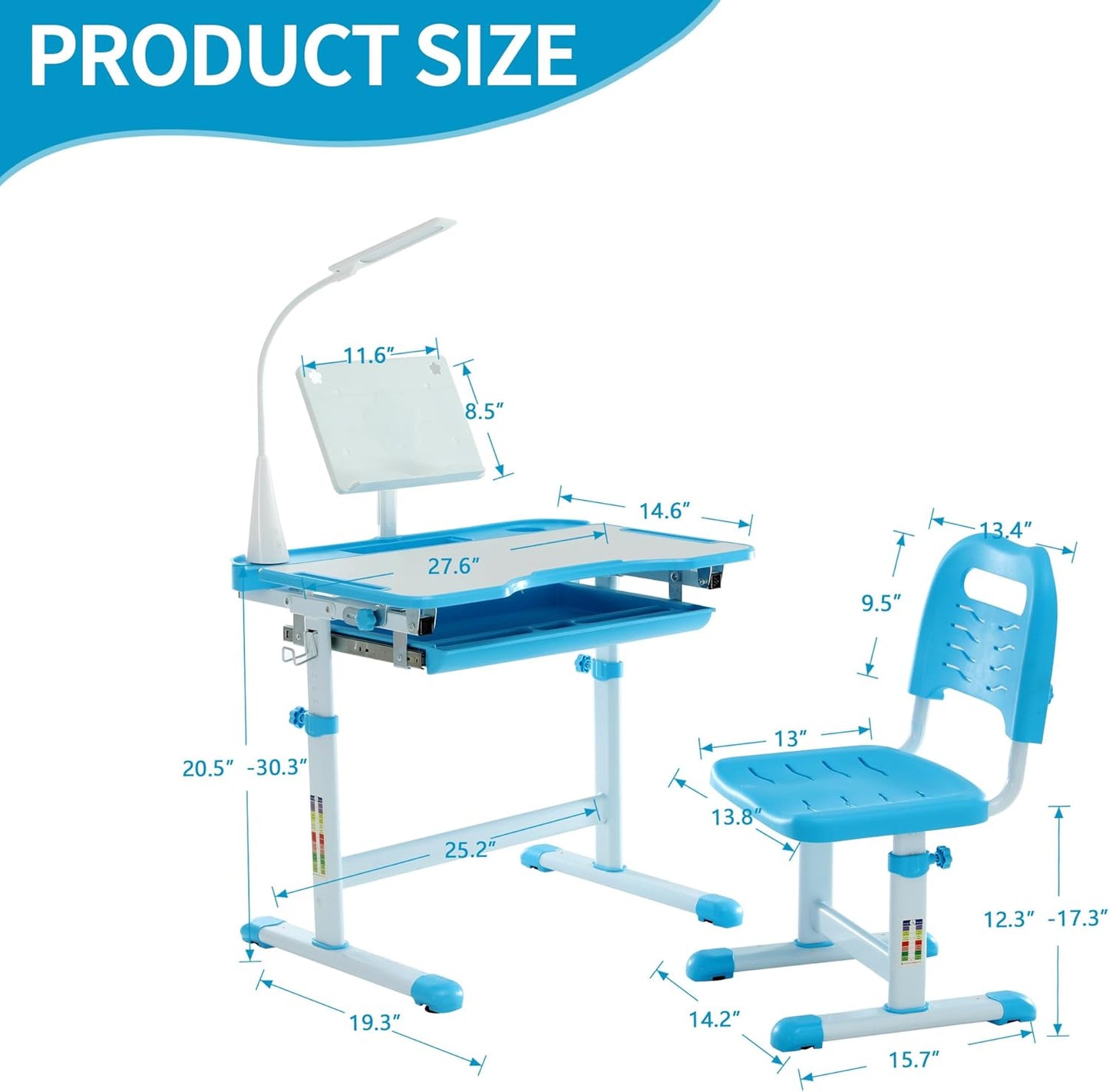 Diroan Kids Adjustable Study Desk & Chair Set with LED Light, Storage Drawer