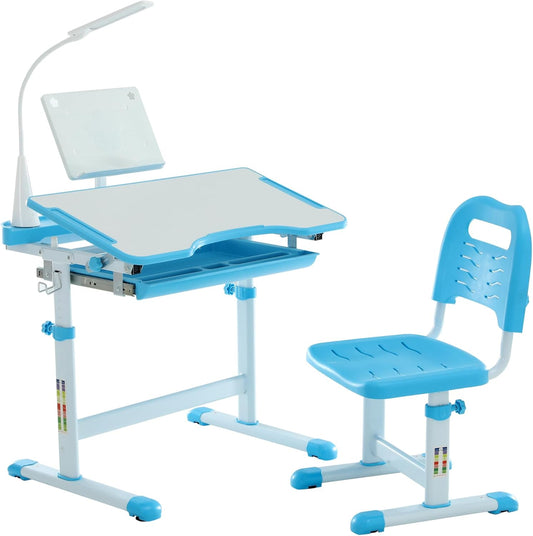 Diroan Kids Adjustable Study Desk & Chair Set with LED Light, Storage Drawer